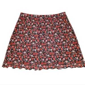 SHEIN Black and Red Floral Mini Skirt Size L